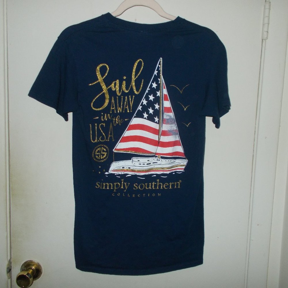 Simply Southern Sailboat Graphic Tee Navy Size Small